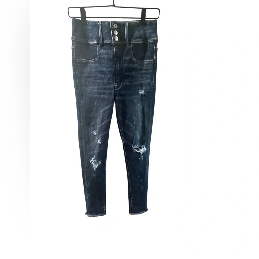 American Eagle Super High Rise Jeggings, Dark Wash, Size 6 Long